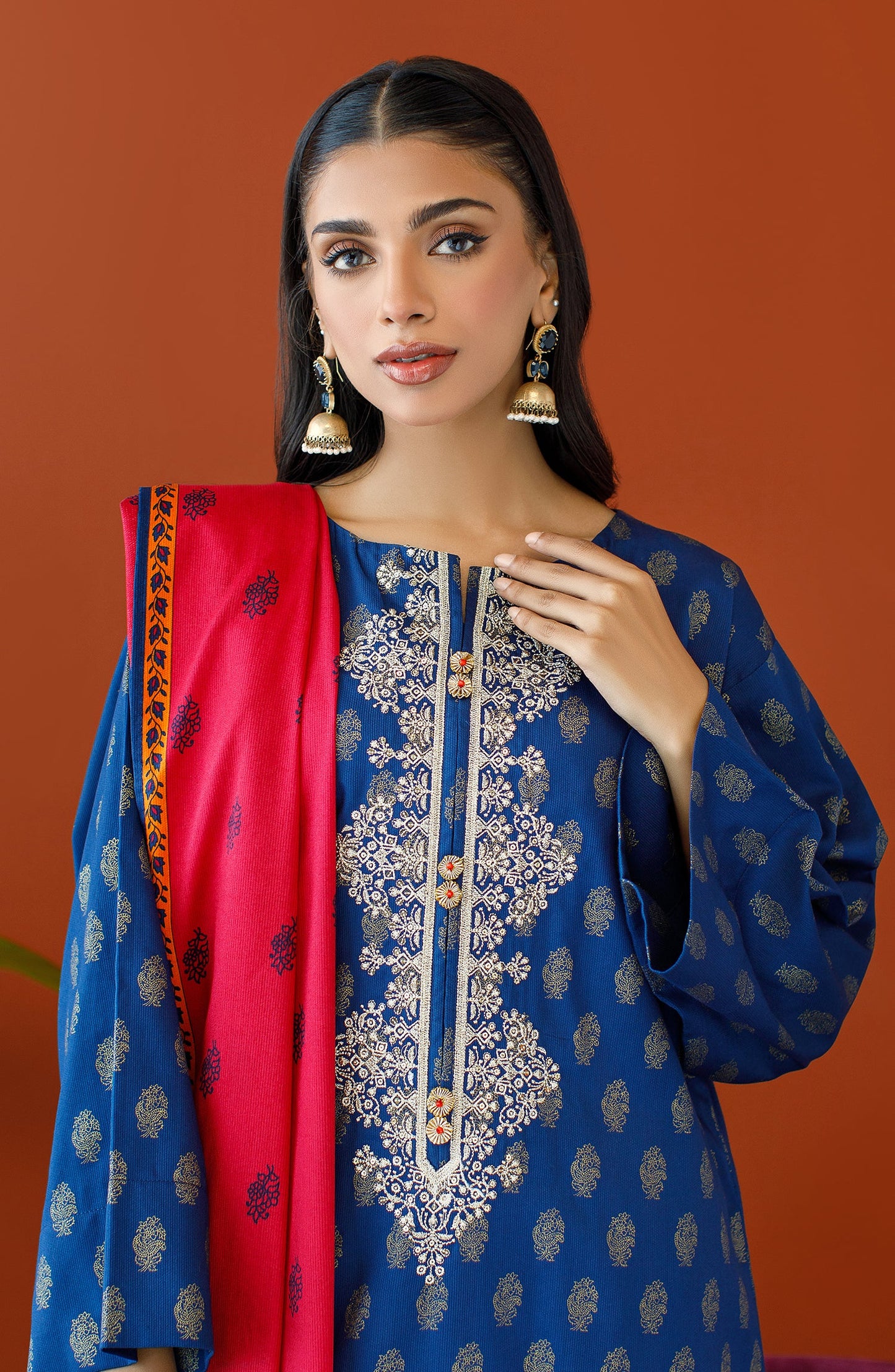 Orient - Unstitched 3 Piece Embroidered Cottel Shirt , Cottel Pant and Cottel Dupatta