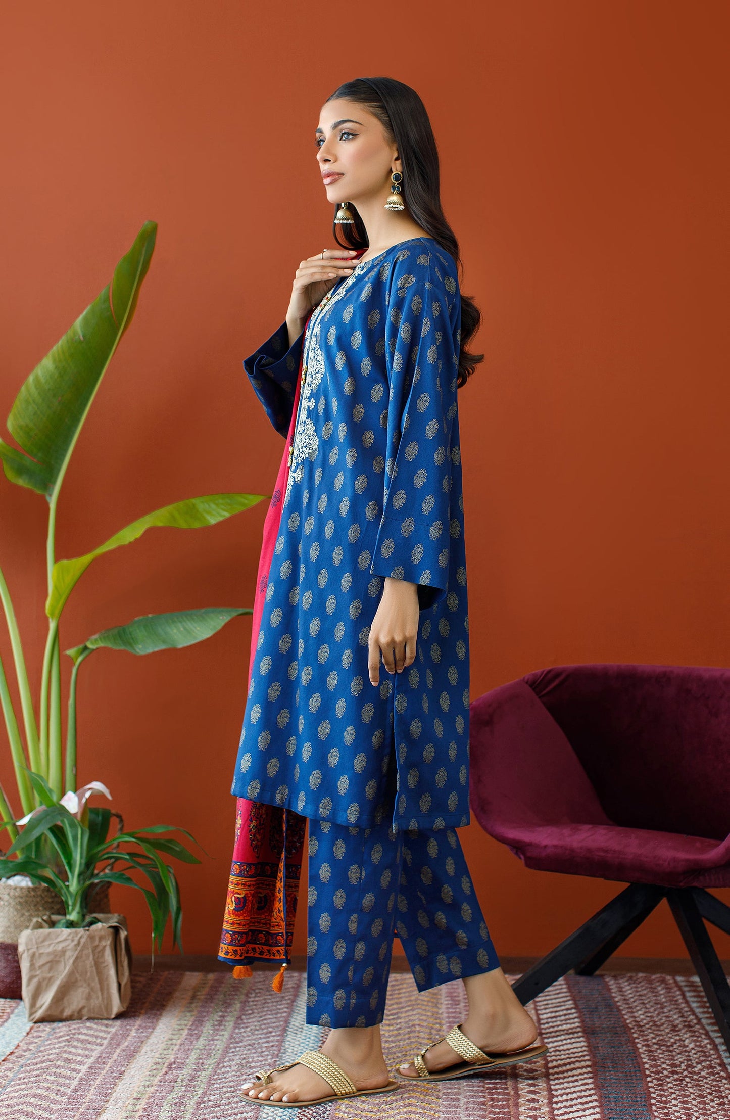 Orient - Unstitched 3 Piece Embroidered Cottel Shirt , Cottel Pant and Cottel Dupatta