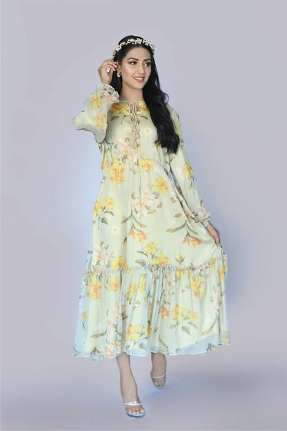 Bareeq Outfits - Amidst Hue Floral printed frock