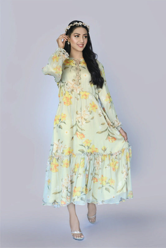 Bareeq Outfits - Amidst Hue Floral printed frock