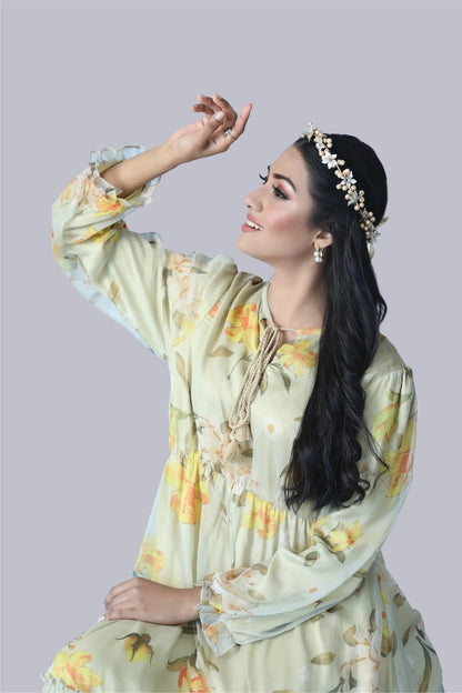 Bareeq Outfits - Amidst Hue Floral printed frock