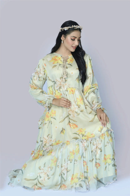 Bareeq Outfits - Amidst Hue Floral printed frock
