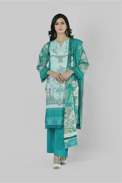 Bareeq Outfits - Florence Teal 3 Piece Printed Unstitched Suit