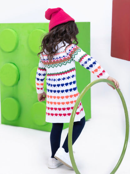 Edenrobe - Girl's White Multi Sweater Frock - EGTF21W-003