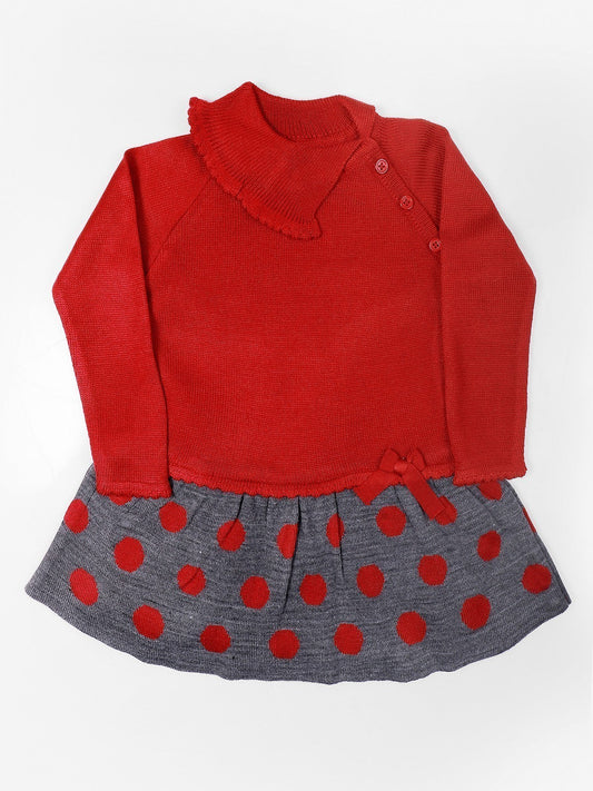 Edenrobe - Girl's Deep Red Sweater Frock - EGTF21W-006