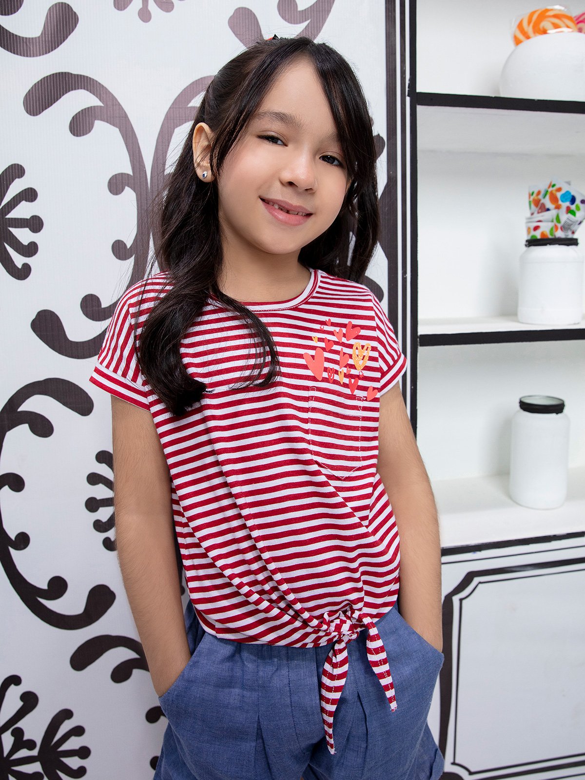 Edenrobe - Girl's Maroon & White Top - EGTK21-017