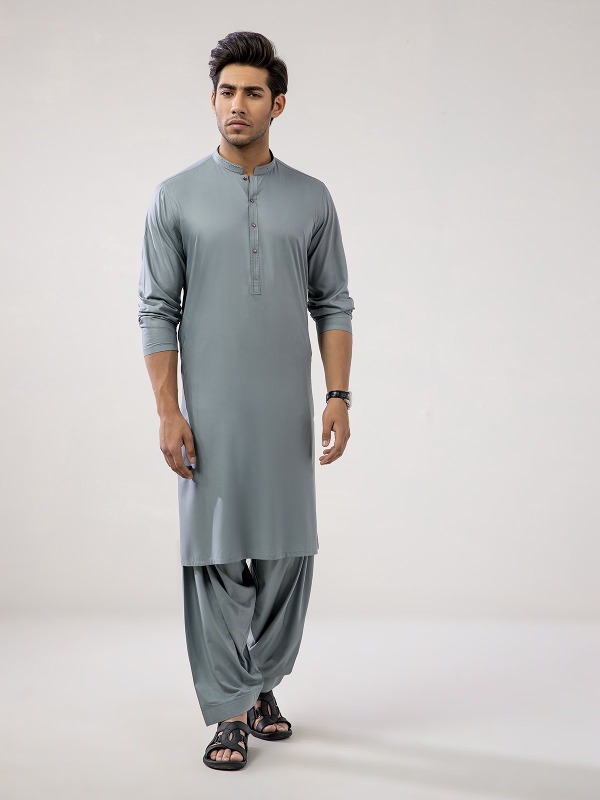 Edenrobe - Men's Sea Green Kurta Shalwar - EMTKS21S-40896