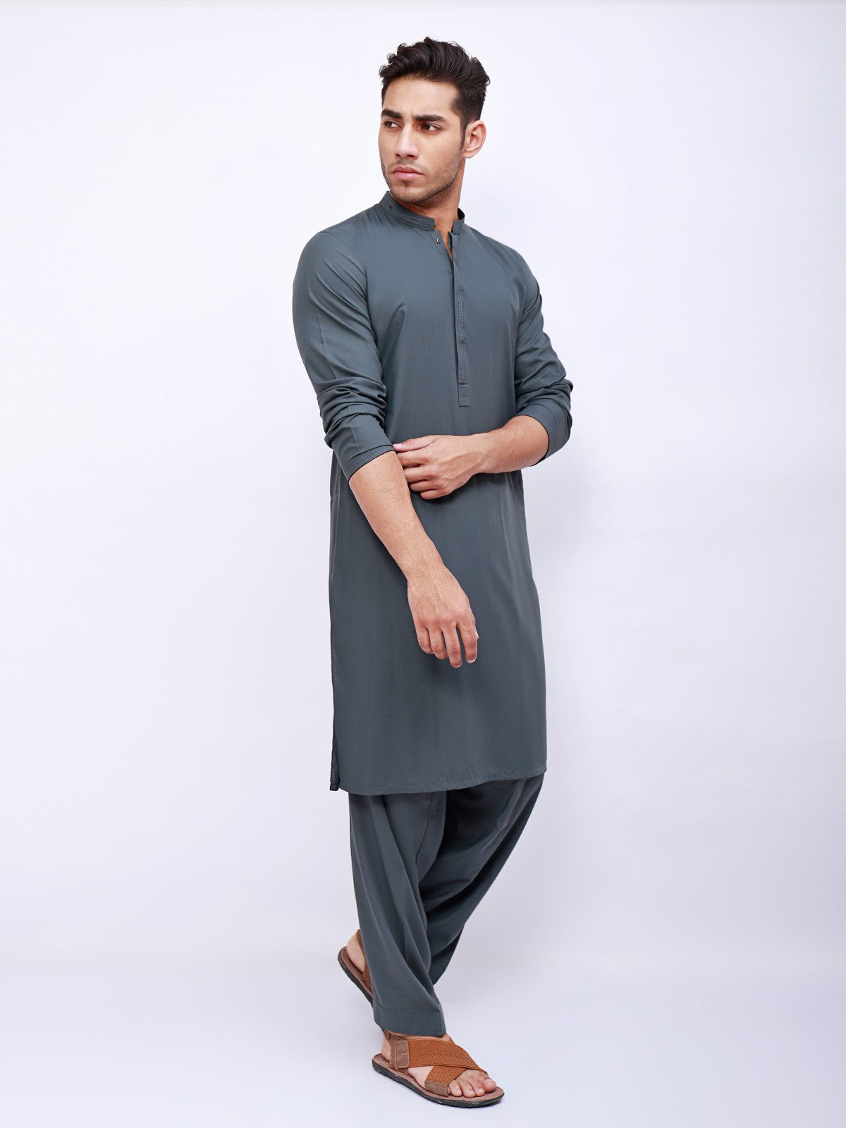 Edenrobe - Men's Teal Kurta Shalwar - EMTKS21S-40900