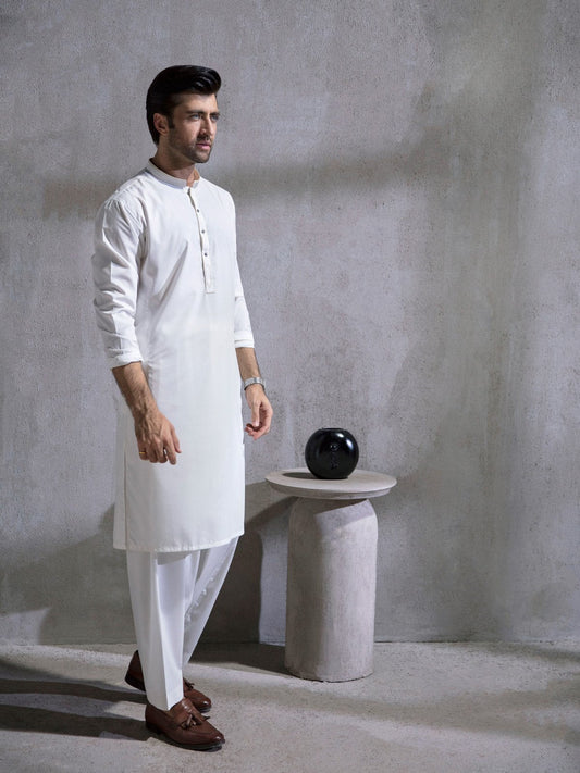 Edenrobe - Men's White Kurta Shalwar - EMTKS21S-40906