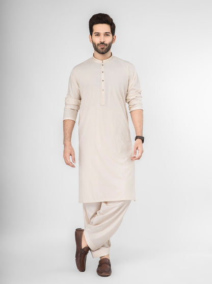 Edenrobe - Men's Light Beige Kurta Shalwar - EMTKS21S-40914
