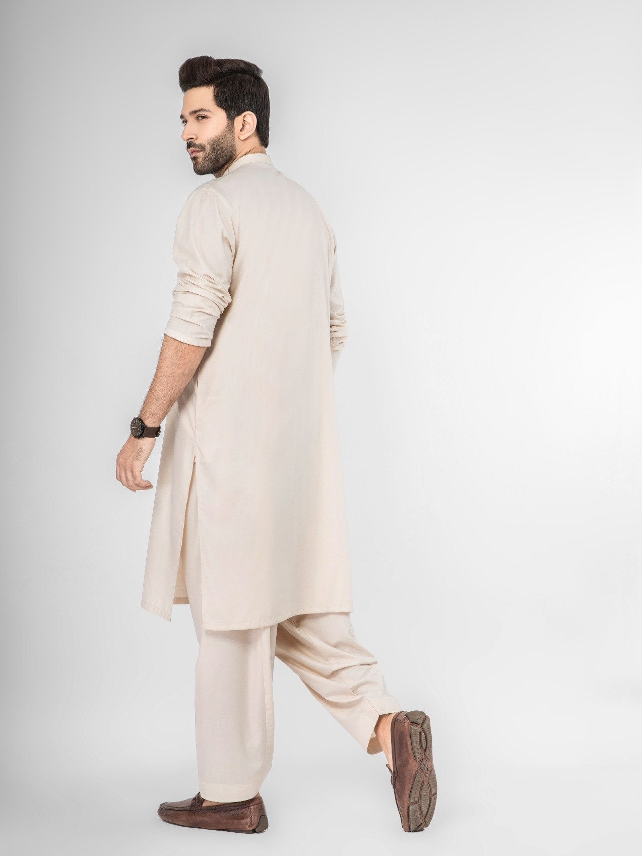Edenrobe - Men's Light Beige Kurta Shalwar - EMTKS21S-40914