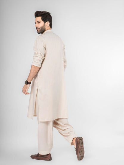 Edenrobe - Men's Light Beige Kurta Shalwar - EMTKS21S-40914