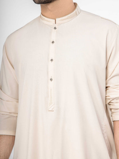 Edenrobe - Men's Light Beige Kurta Shalwar - EMTKS21S-40914