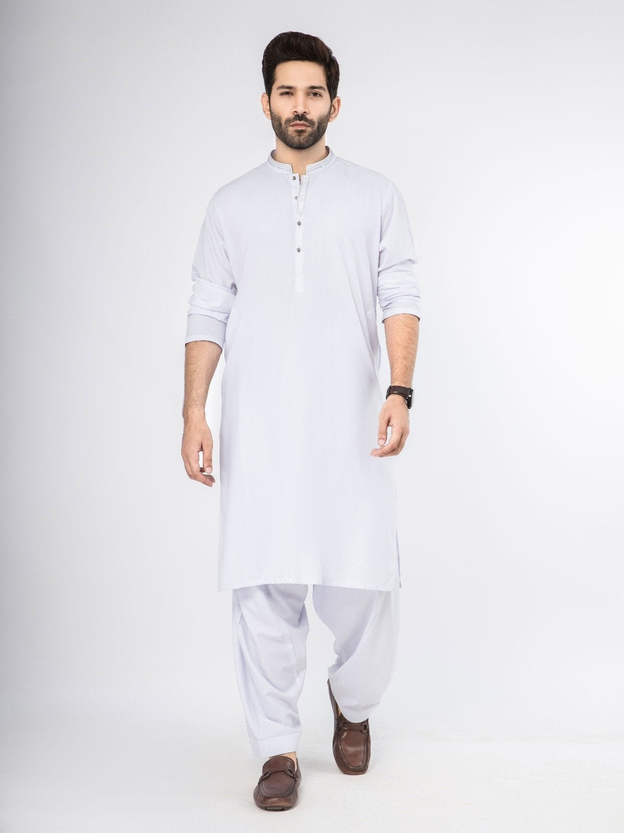 Edenrobe - Men's White Kurta Shalwar - EMTKS21S-40916