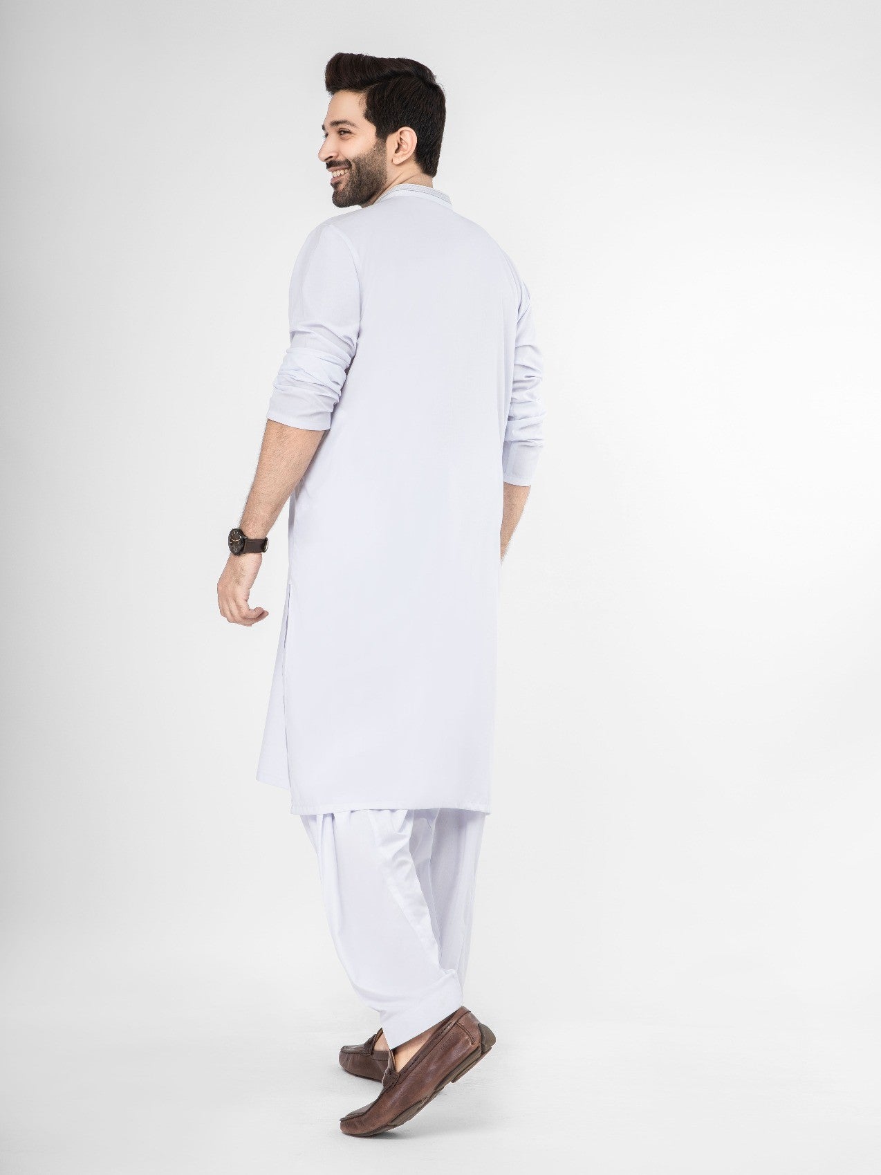 Edenrobe - Men's White Kurta Shalwar - EMTKS21S-40916