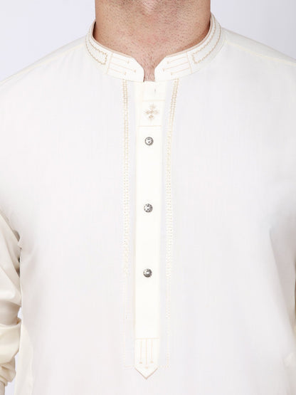 Edenrobe - Men's Cream Kurta Shalwar - EMTKS21S-40924
