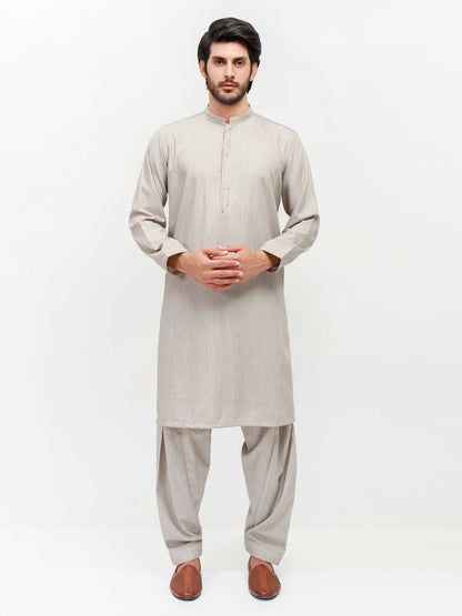 Edenrobe - Men's Light Grey Kurta Shalwar - EMTKS21S-40939