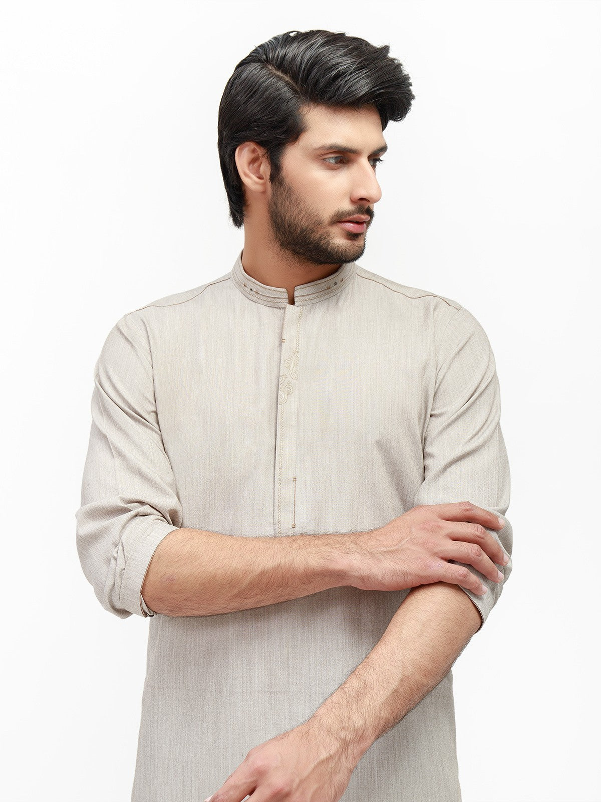 Edenrobe - Men's Light Grey Kurta Shalwar - EMTKS21S-40939