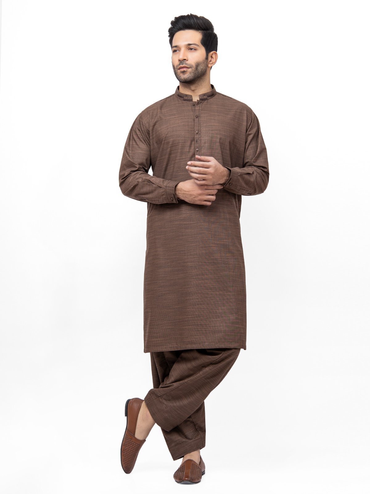 Edenrobe - Men's Brown Kurta Shalwar - EMTKS21S-40943
