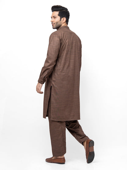 Edenrobe - Men's Brown Kurta Shalwar - EMTKS21S-40943