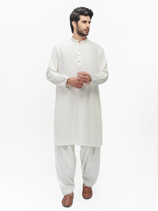 Edenrobe - Men's White Kurta Shalwar - EMTKS21W-40898