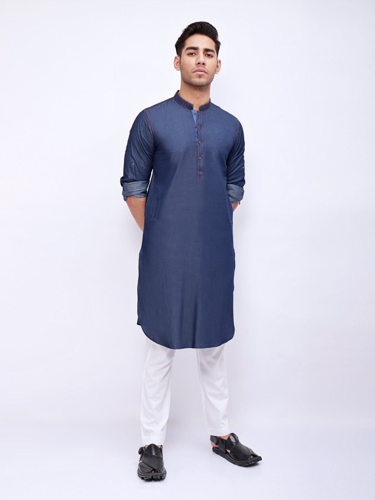 Edenrobe - Men's Denim Blue Kurta - EMTK21S-99029