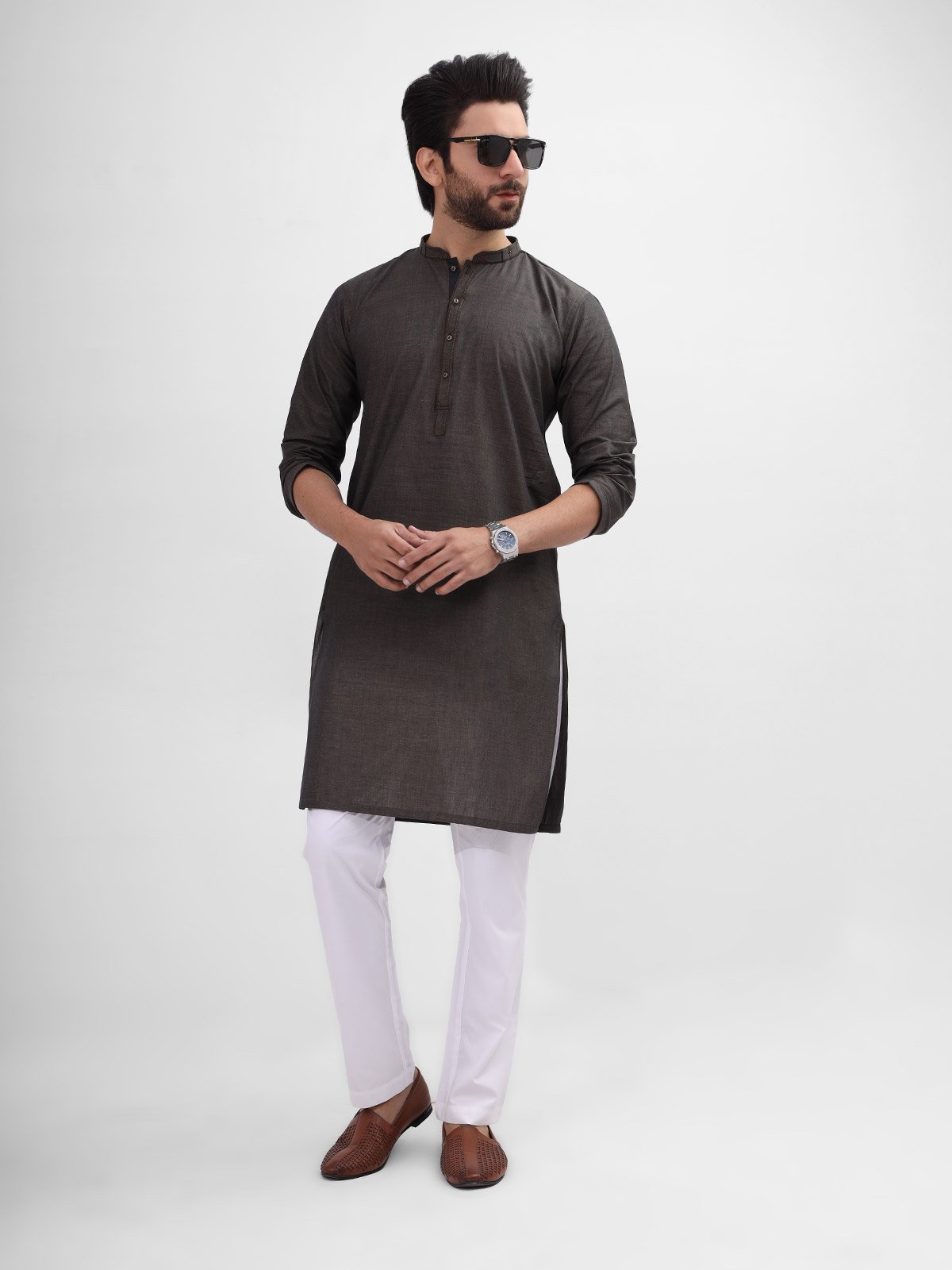Edenrobe - Men's Black Olive Kurta - EMTK21S-99101