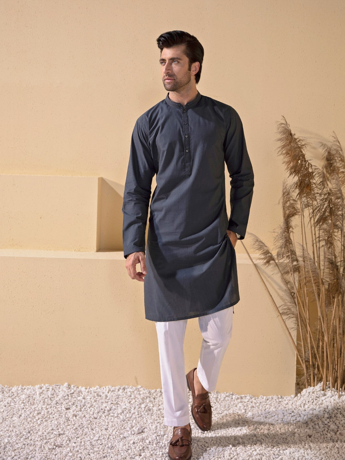 Edenrobe - Men's Charcoal Grey Kurta - EMTK21S-99103