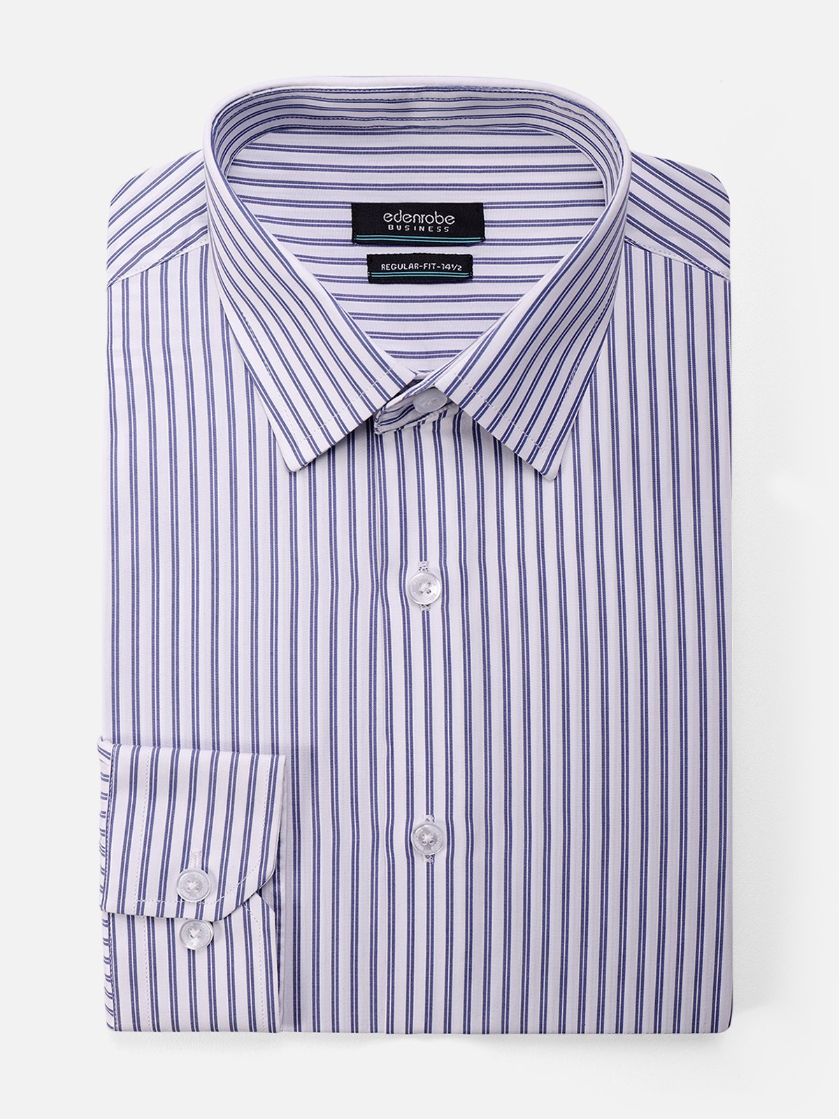 Edenrobe - Men's White & Blue Striped Shirt - EMTSB21-012