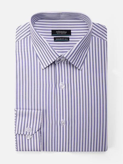 Edenrobe - Men's White & Blue Striped Shirt - EMTSB21-012