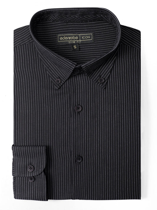 Edenrobe - Men's Striped Black Shirt - EMTSI21-50232
