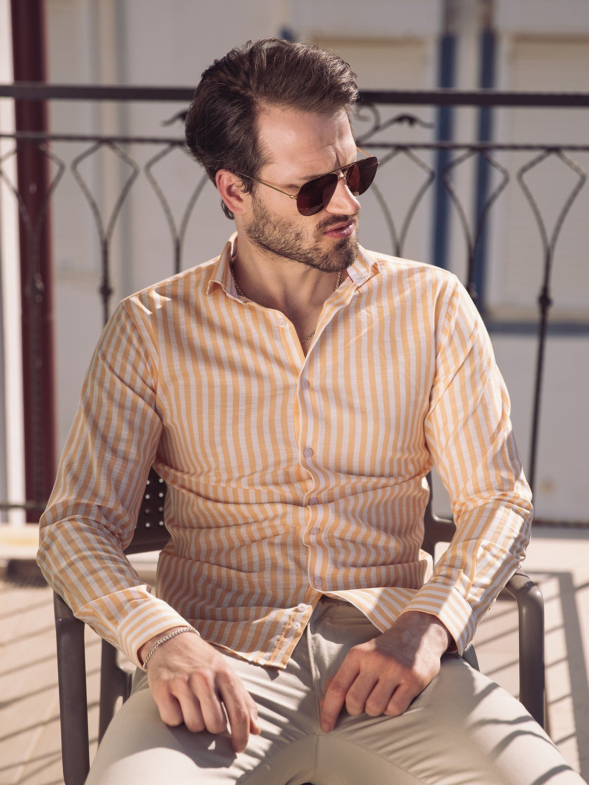 Edenrobe - Men's White & Orange Shirt - EMTSUC21-122