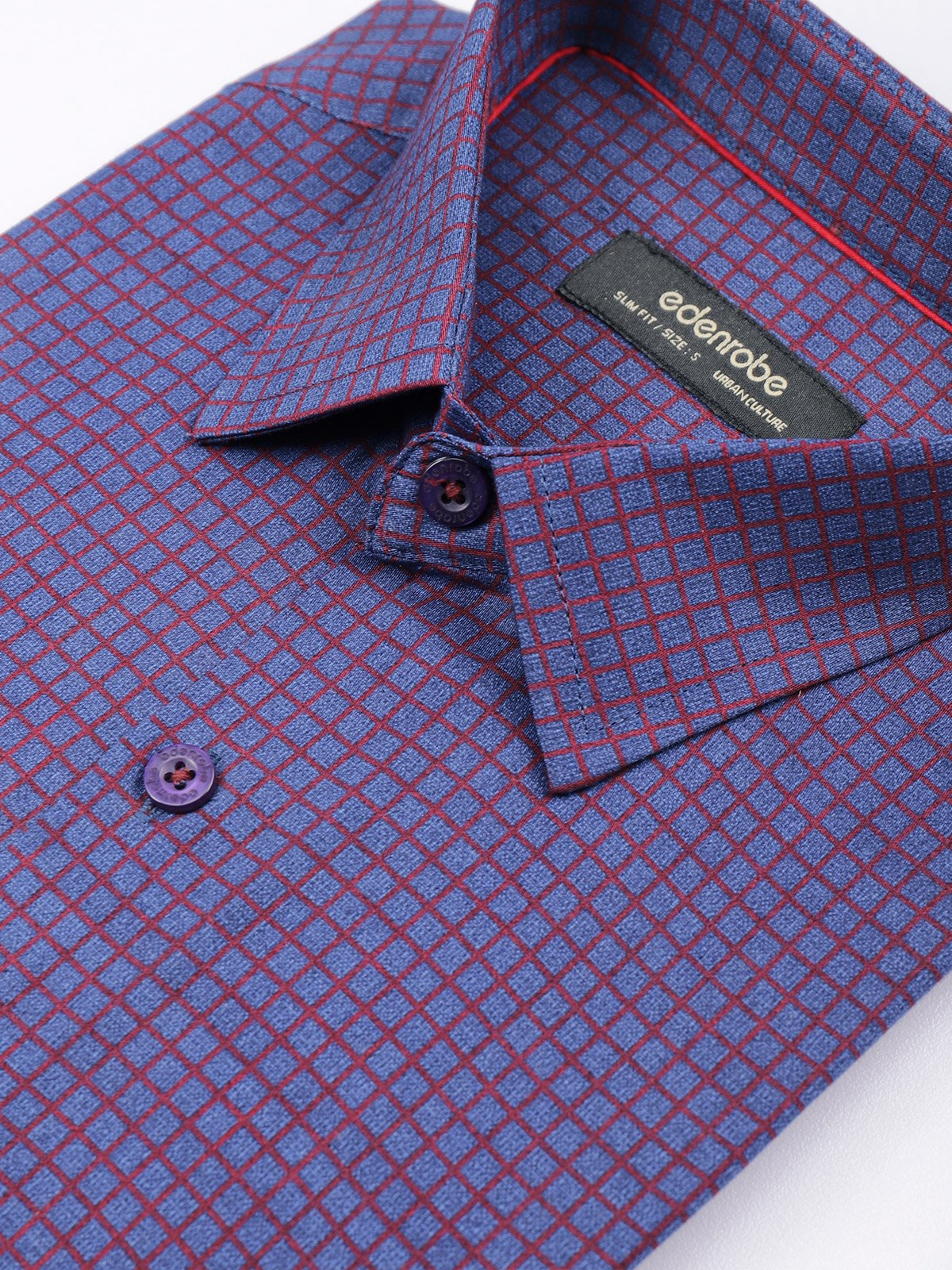 Edenrobe - Men's Purple Box Checkered Shirt - EMTSUC21-131