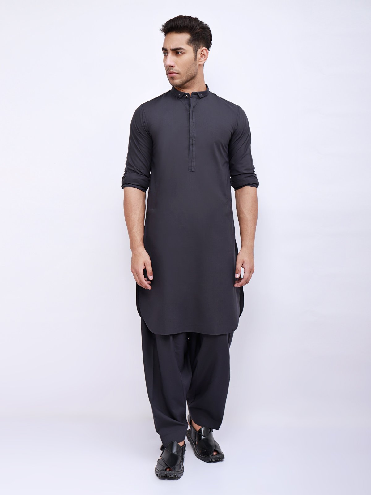 Edenrobe - Men's Charcoal Kurta Shalwar - EMTSW21S-99041
