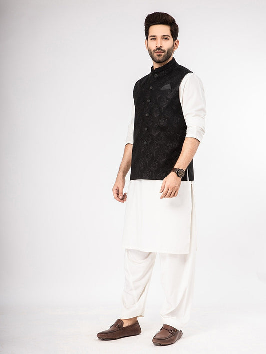 Edenrobe - Men's Black Waist Coat Ceremonial - EMTWCC21-074