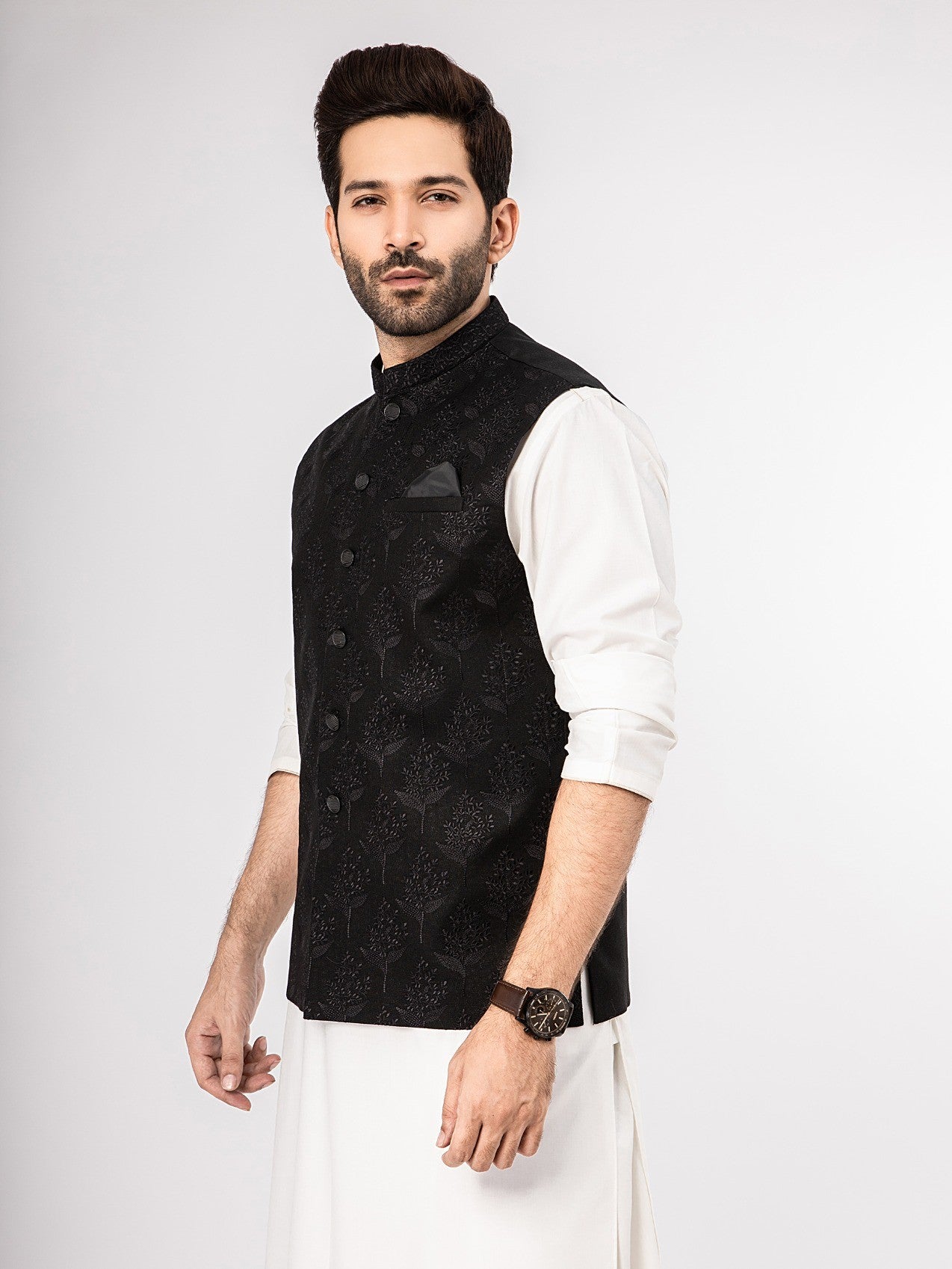 Edenrobe - Men's Black Waist Coat Ceremonial - EMTWCC21-074