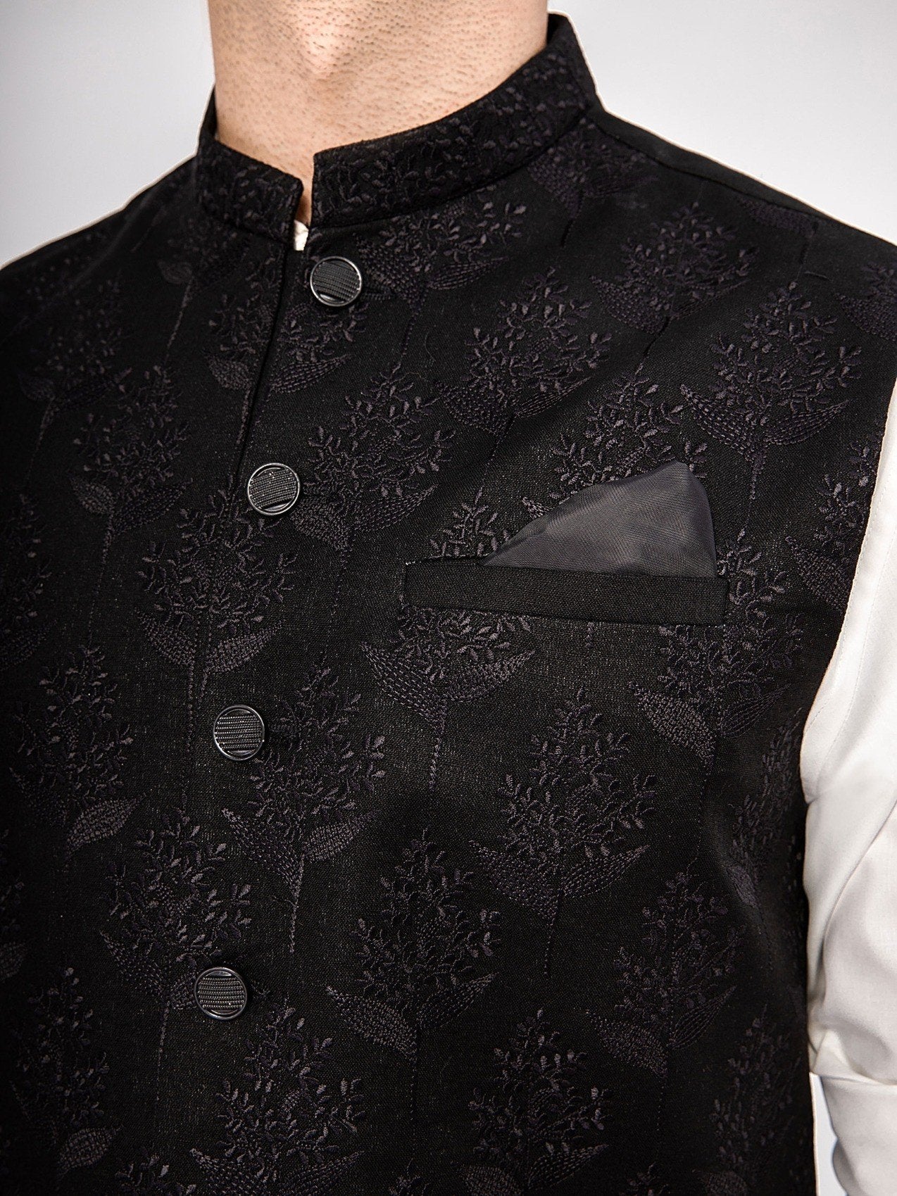 Edenrobe - Men's Black Waist Coat Ceremonial - EMTWCC21-074