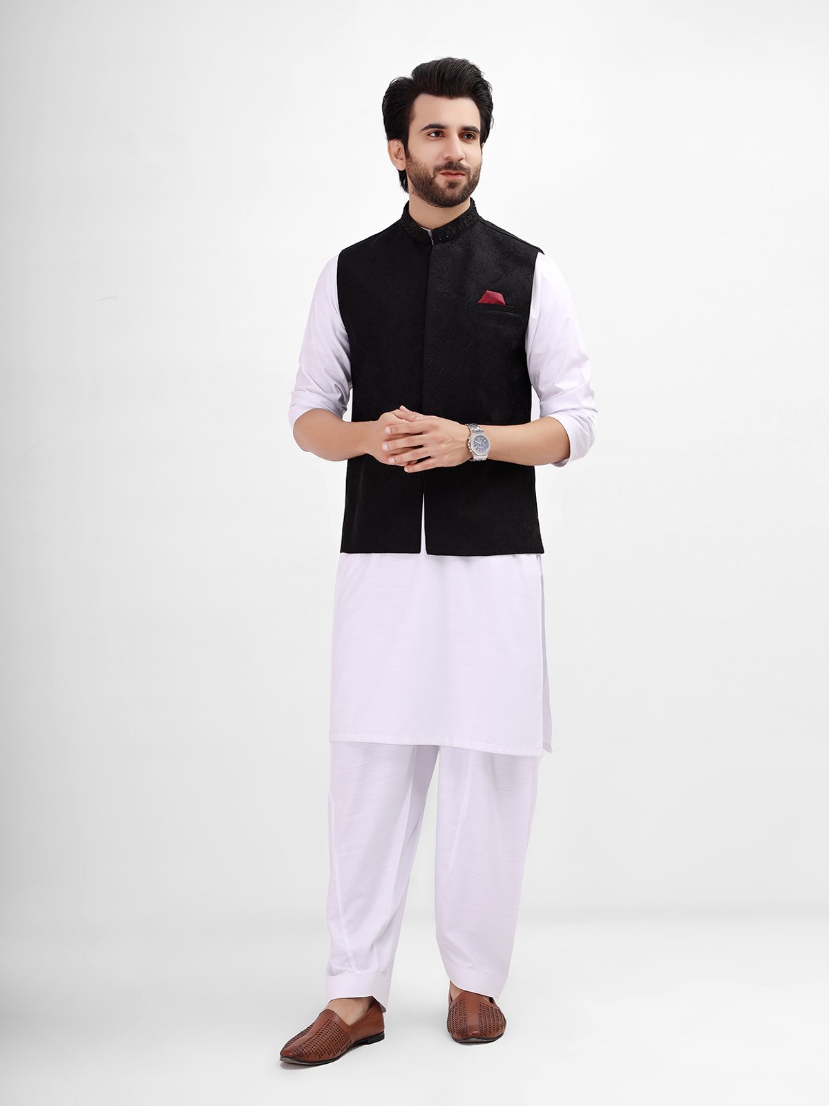 Edenrobe - Men's Black Waist Coat Ceremonial - EMTWCC21-075