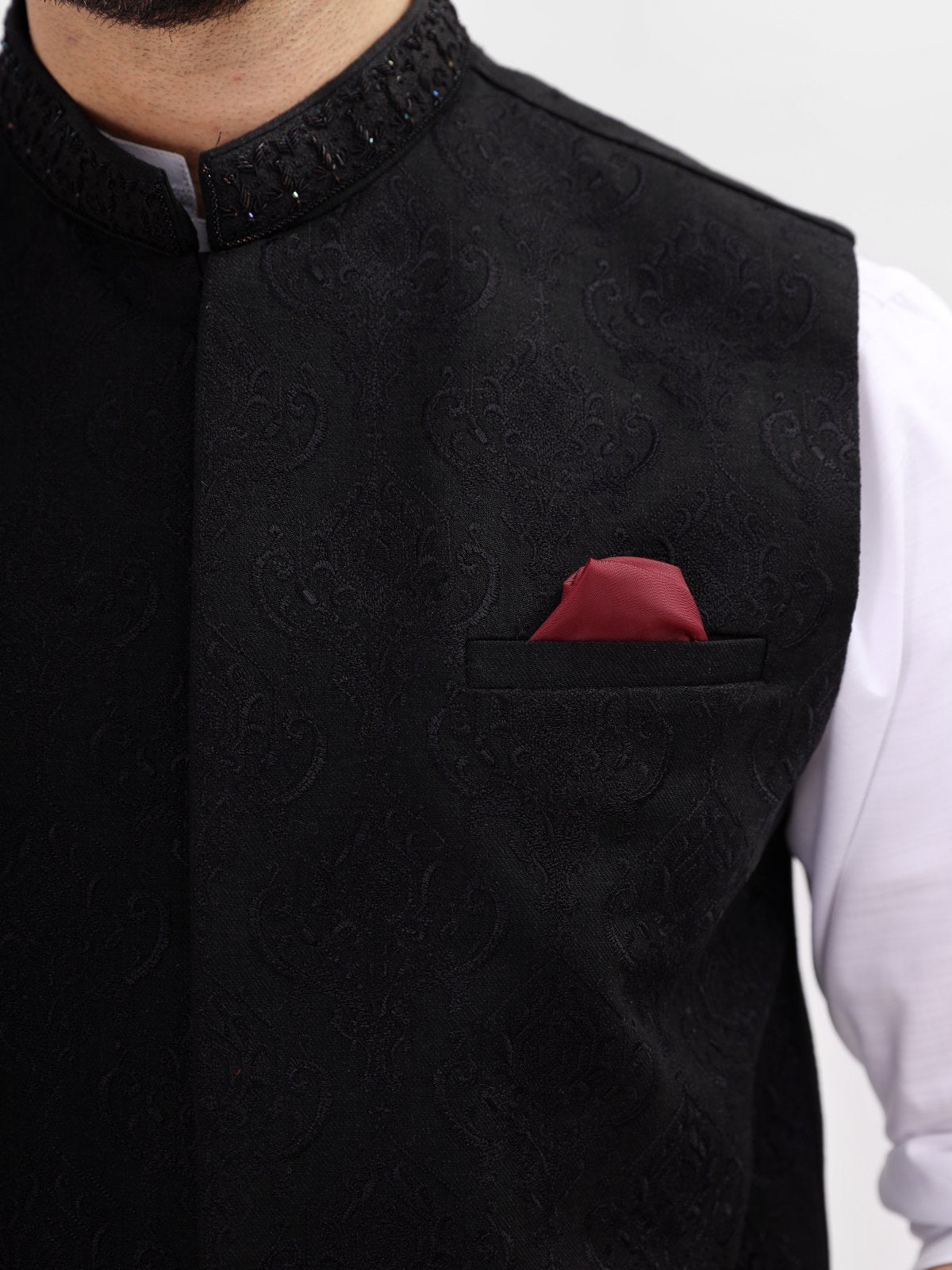 Edenrobe - Men's Black Waist Coat Ceremonial - EMTWCC21-075