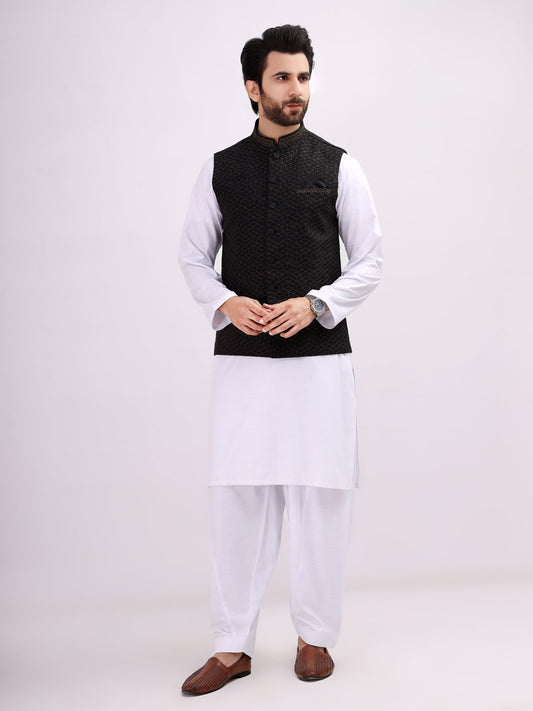 Edenrobe - Men's Black Waist Coat Ceremonial - EMTWCC21-079