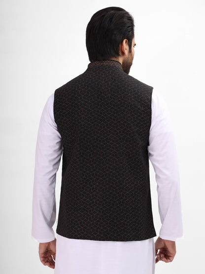 Edenrobe - Men's Black Waist Coat Ceremonial - EMTWCC21-079