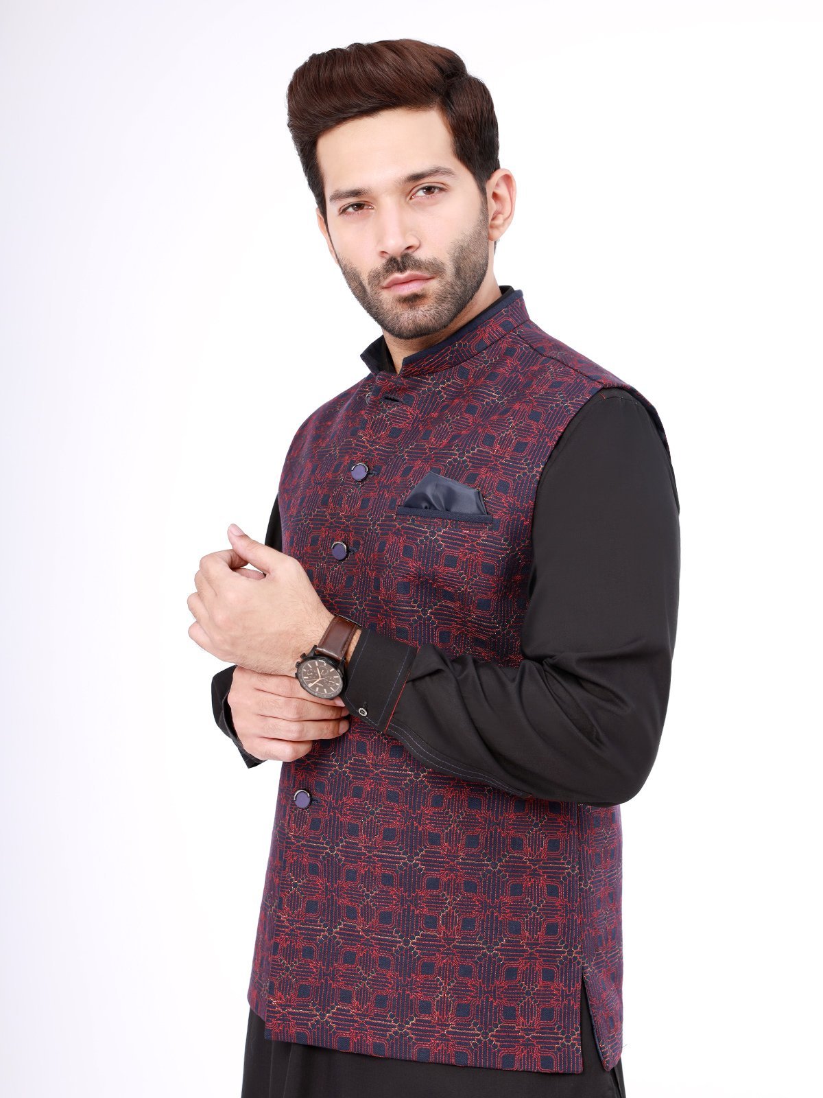 Edenrobe - Men's Dark Navy Waist Coat Ceremonial - EMTWCC21-080