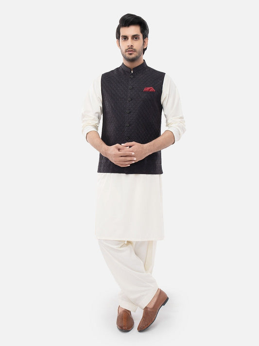 Edenrobe - Men's Black Waist Coat Ceremonial - EMTWCC21-081