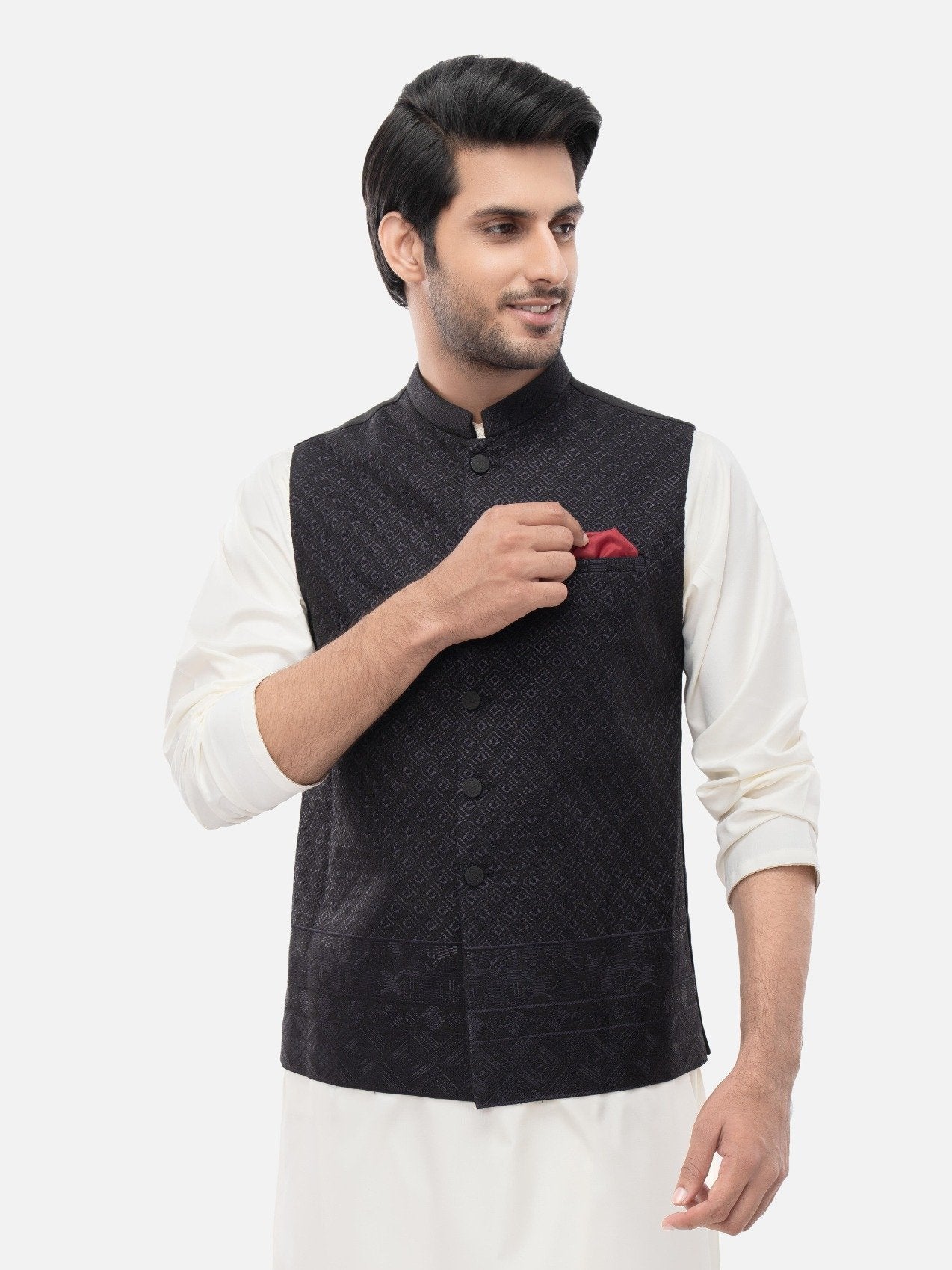 Edenrobe - Men's Black Waist Coat Ceremonial - EMTWCC21-081