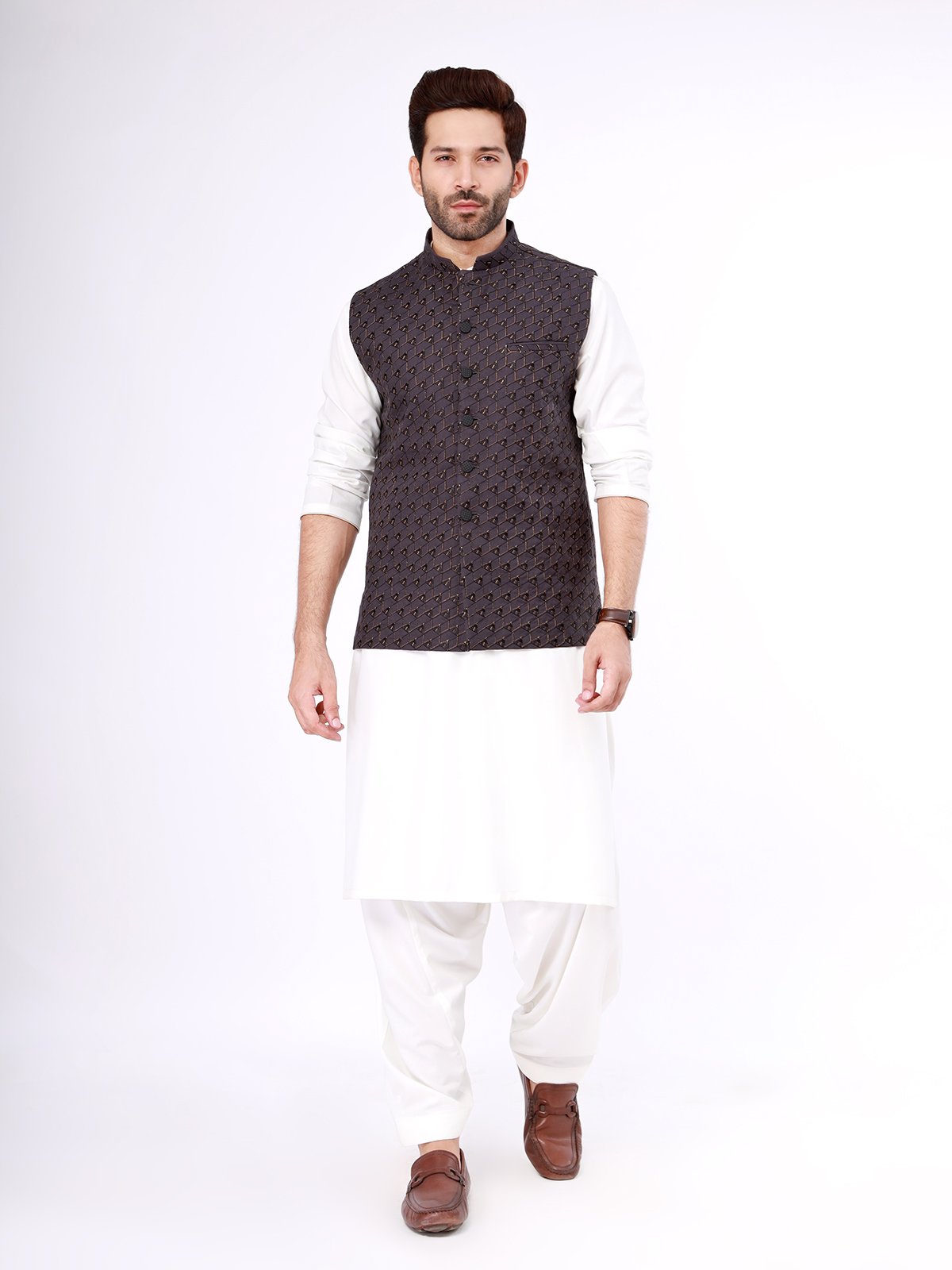 Edenrobe - Men's Purple Waist Coat Ceremonial - EMTWCC21-082