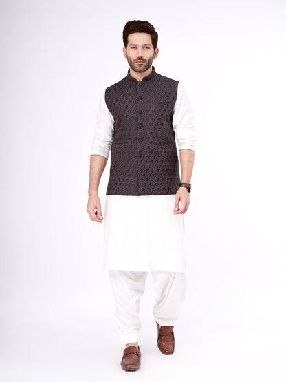 Edenrobe - Men's Purple Waist Coat Ceremonial - EMTWCC21-082