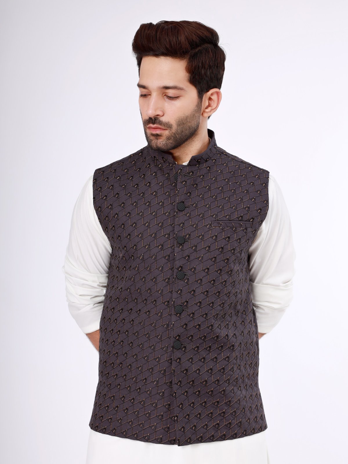 Edenrobe - Men's Purple Waist Coat Ceremonial - EMTWCC21-082