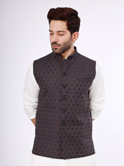 Edenrobe - Men's Purple Waist Coat Ceremonial - EMTWCC21-082