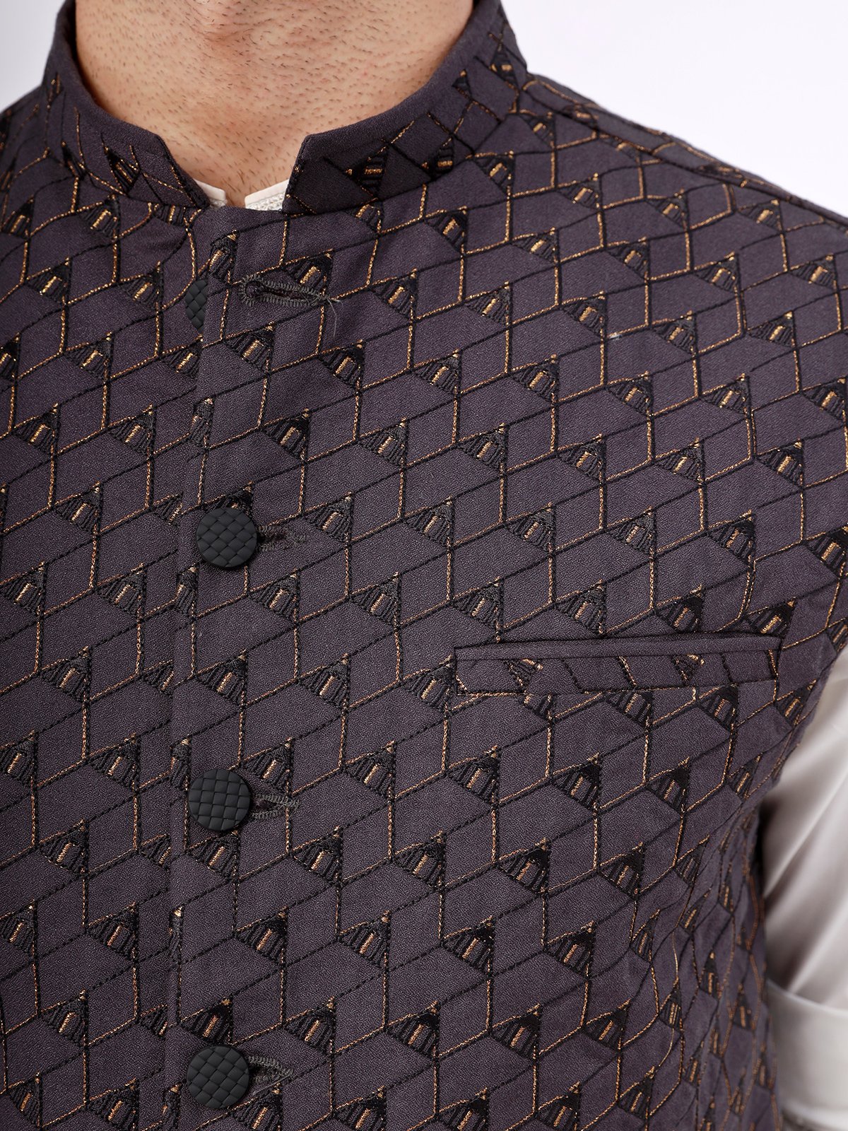 Edenrobe - Men's Purple Waist Coat Ceremonial - EMTWCC21-082