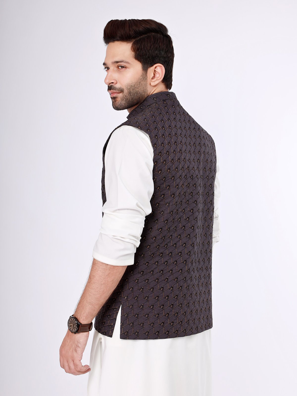 Edenrobe - Men's Purple Waist Coat Ceremonial - EMTWCC21-082